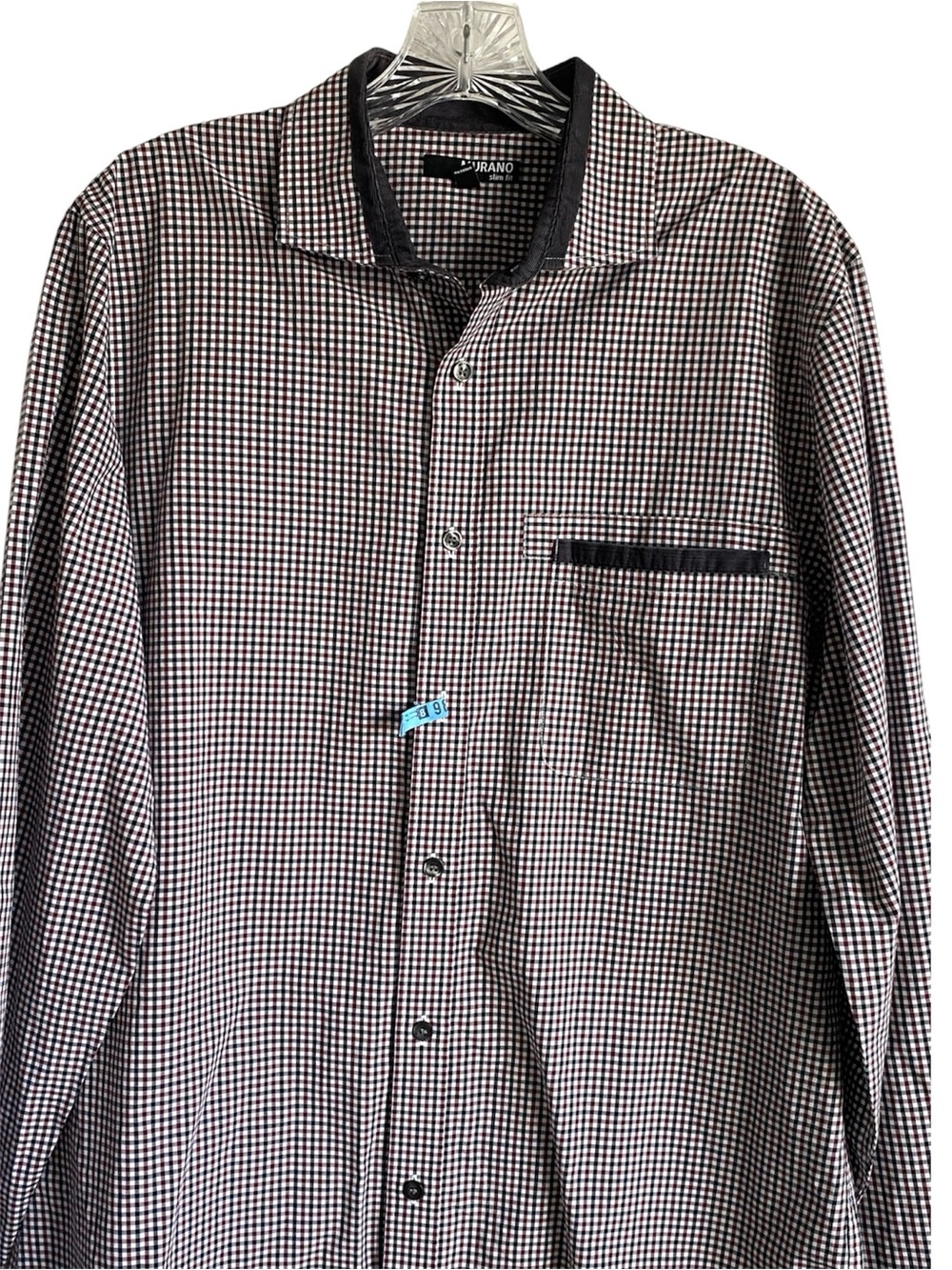 Murano Micro-Check Long-Sleeve Button-Down Shirt Large Workwear Plaid Gingham